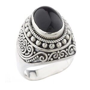 Suarti Artisan Crafted Detailed Black Onyx Sterling Silver Ring 9